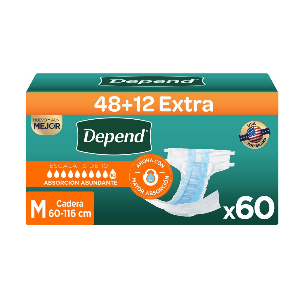 Depend Pañal Mediano para Adulto Incontinencia Intensa 60 Unidades