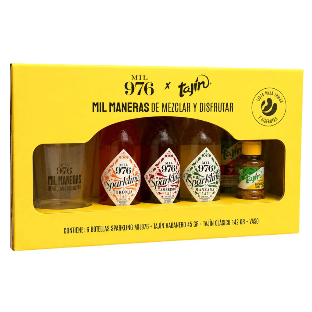 Mil 976 Gift Pack Agua Tónica Sabores Surtidos 6 Unidades / 207 mL + 1 Tajín Habanero + 1 Tajín Clásico + 1 Vaso