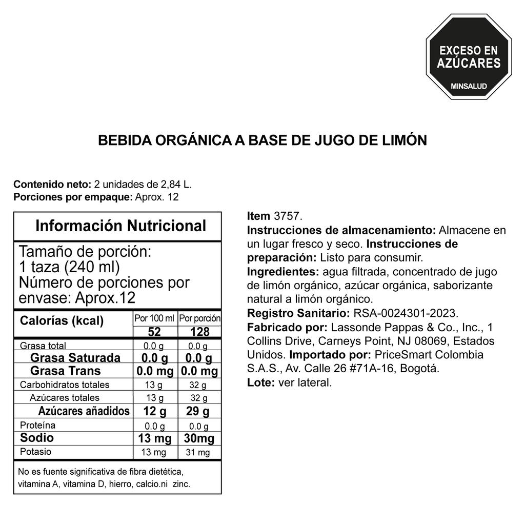 Kirkland Signature, Organic Lemonade, 96 Fl Oz, 2-count