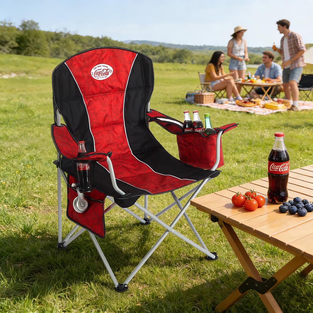 Coke Folding Chair with Built-In Cooler, Cup Holder, Side Pocket