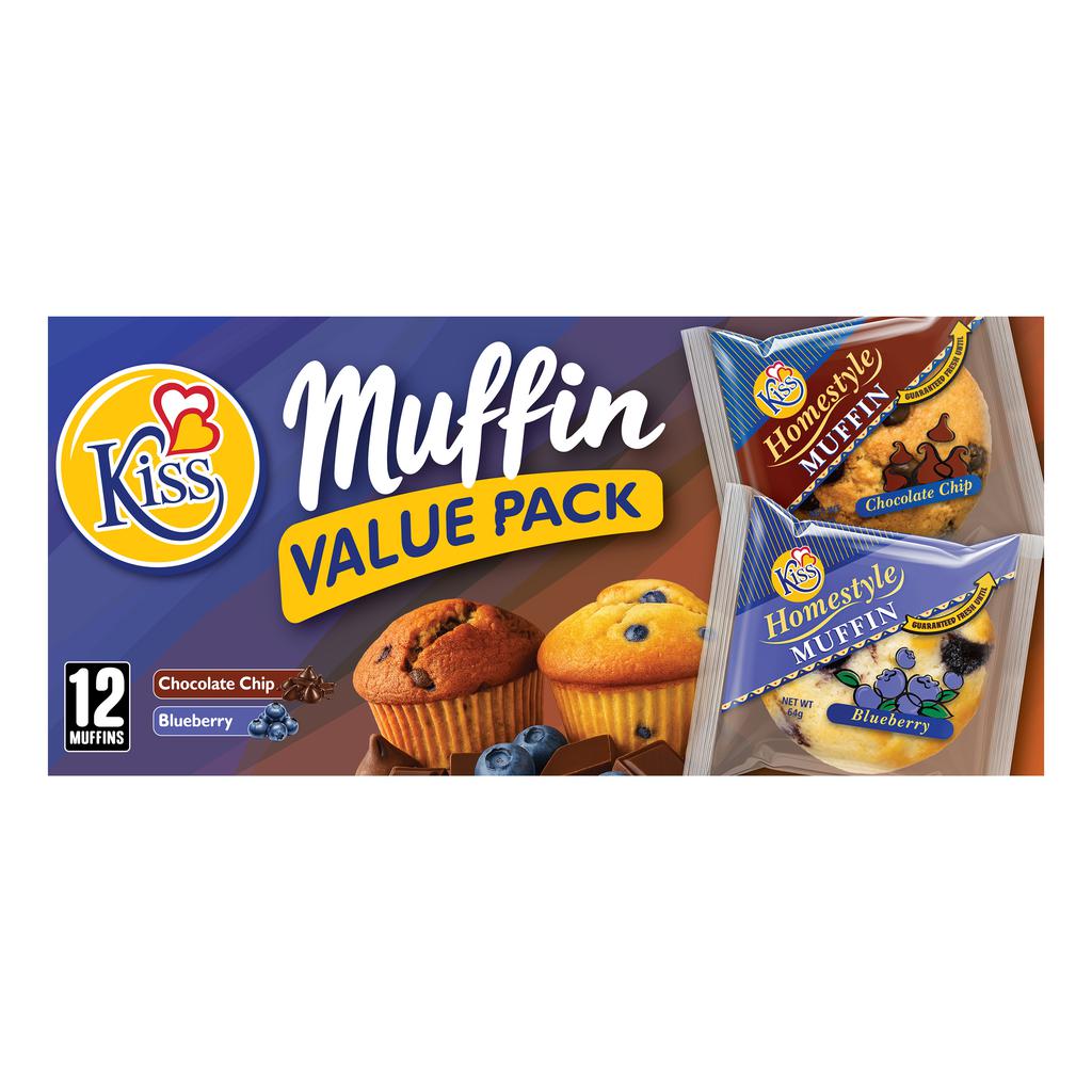 Kiss Muffin Assorted Chocolate And Blueberry Muffins 12 Units / 64 G