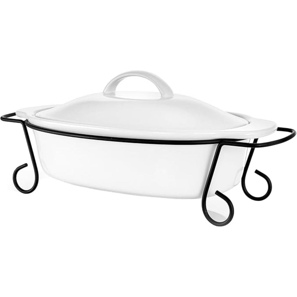 Gibson Ceramic Oval Plate with Lid and Metal Stand