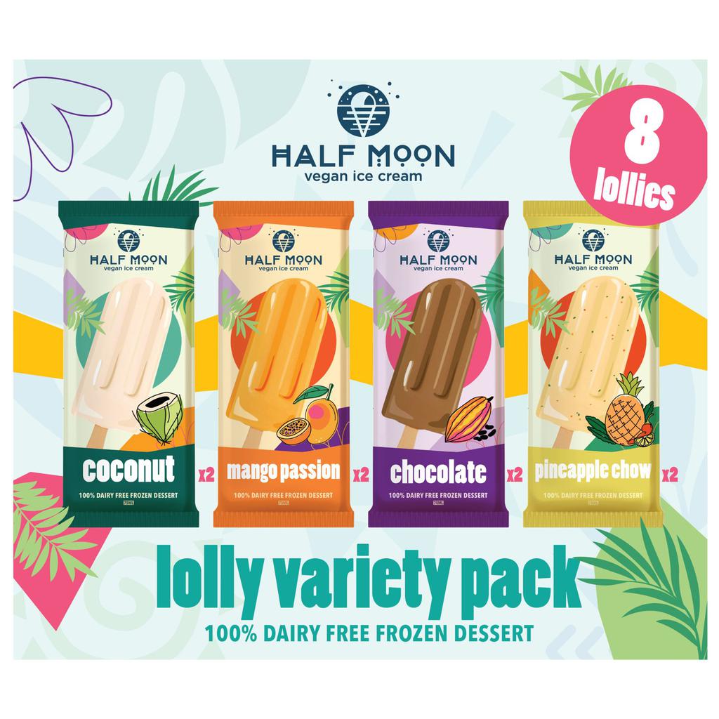Half Moon Assorted Vegan Ice Cream Popsicles 8 Units /