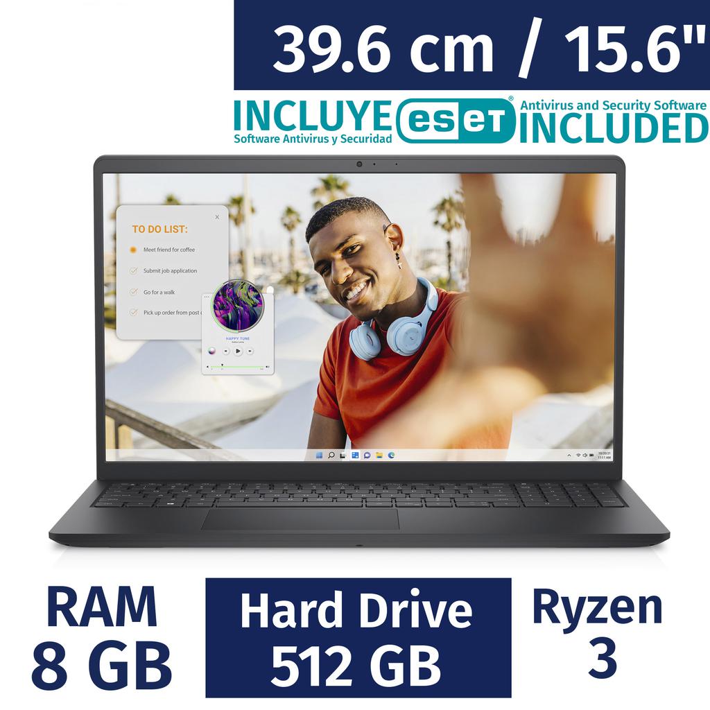 Dell 39.6 cm / 15.6” Pulgadas Portátil AMD Ryzen 3 Inspirion / 8 Gigabytes / 512 Gigabytes 7R7KR + Antivirus ESET
