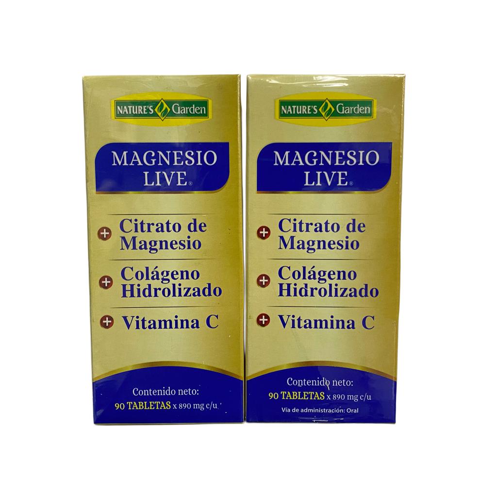 Nature’s Garden Magnesio Live Citrato de Magnesio con Colágeno Hidrolizado y Vitamina C 180 Tabletas