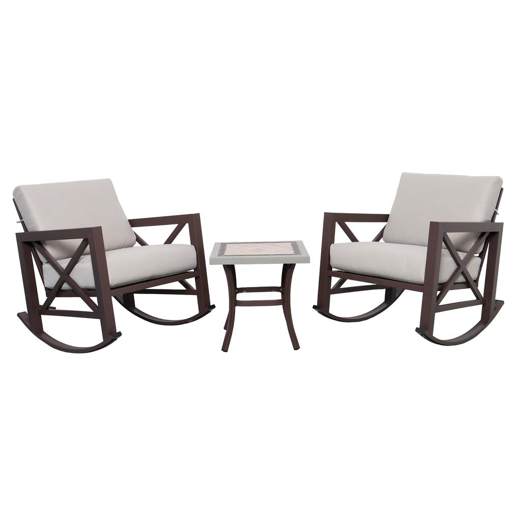 Berillis Patio Rocking Chair and Table Top Set 3 Pieces