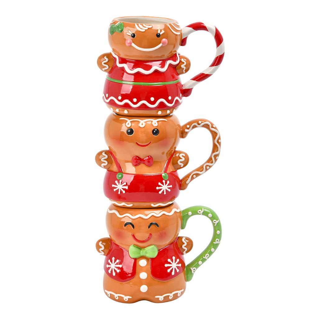 Member's Selection Juego de Tazas Navideñas Apilables de Cerámica 3 Piezas