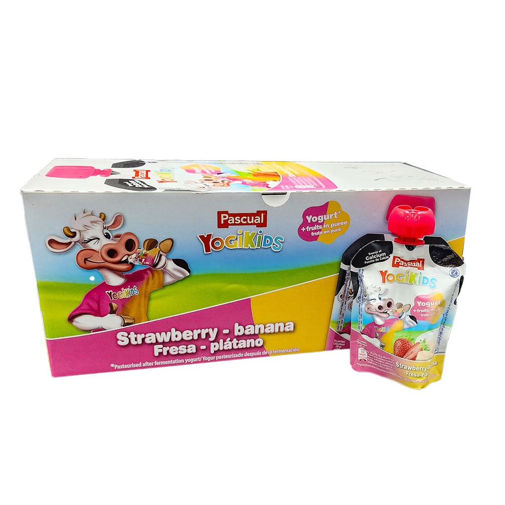Pascual Yogi Kids Strawberry and Banana Yogurt with Fruit Pouch 24 Units