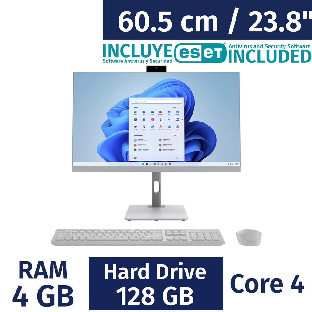 RCA 60.45 cm / 23.8" Pulgadas Computador de Escritorio Core 4 Gigabytes / 128 Gigabytes RWBN12444-GRY-S + Antivirus ESET