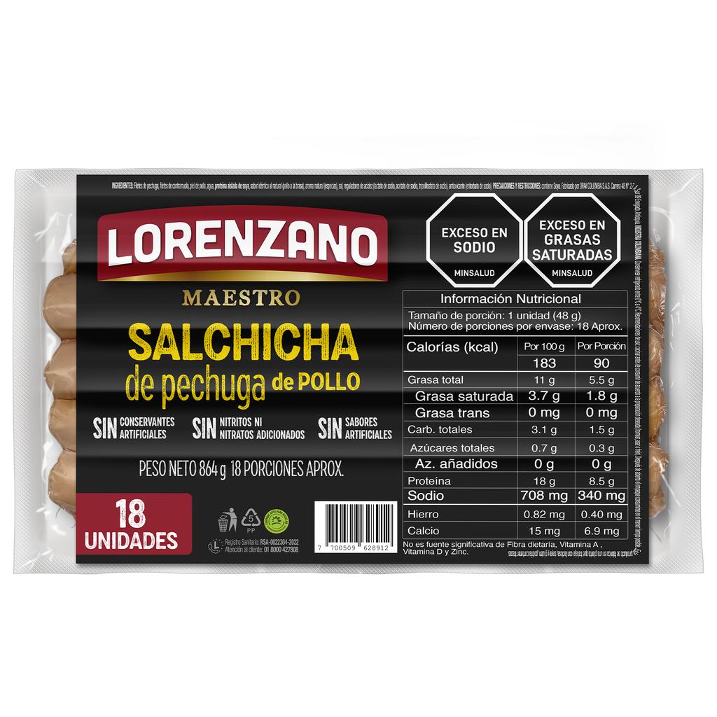 Lorenzano Salchicha de Pechuga de Pollo 18 Unidades / 864 g / 30.47 oz