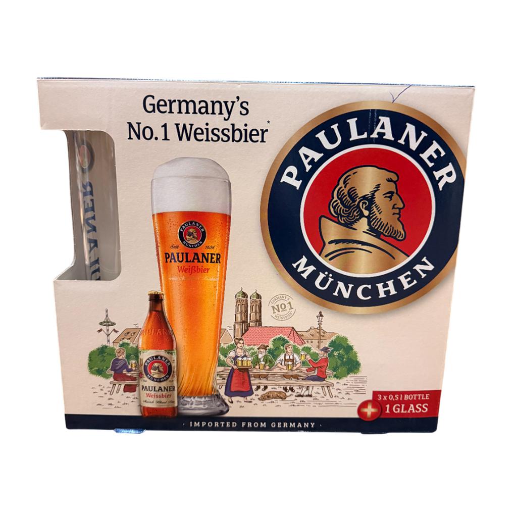 Paulaner Cerveza Alemana en Botella 3 Unidades / 500 mL / 16.9 oz + Vaso