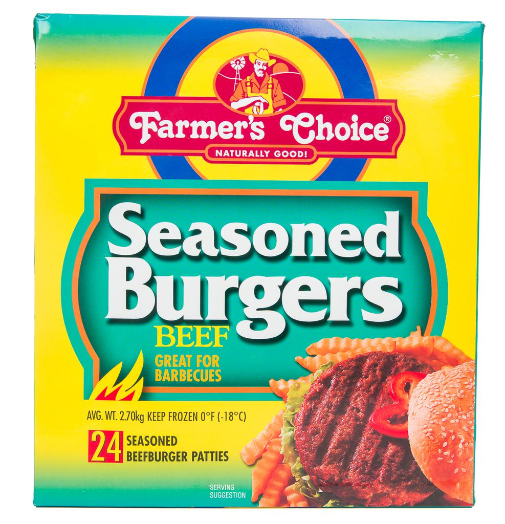 Farmer's Choice Seasoned Beef Burger 24 Units / 2.70 kg / 6 lb