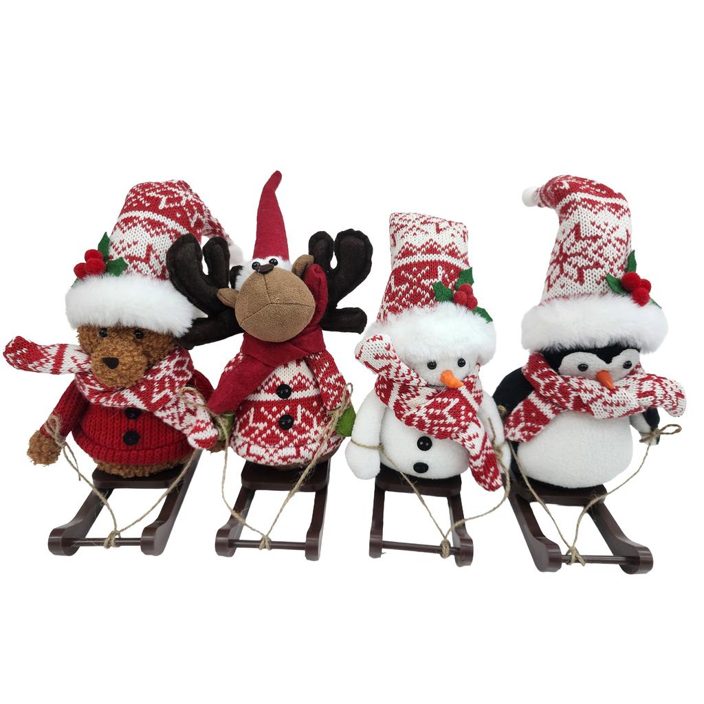 Member's Selection Juego Navideño de Muñecos de Felpa en Trineo 4 Piezas
