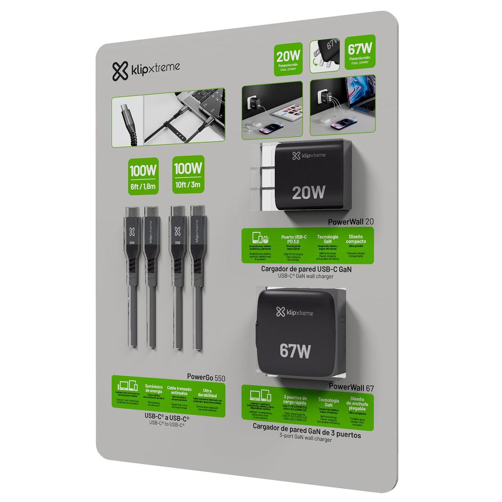 Klip Xtreme Ultralight Wall Charger Set of 2 with 2 USB-C Cables