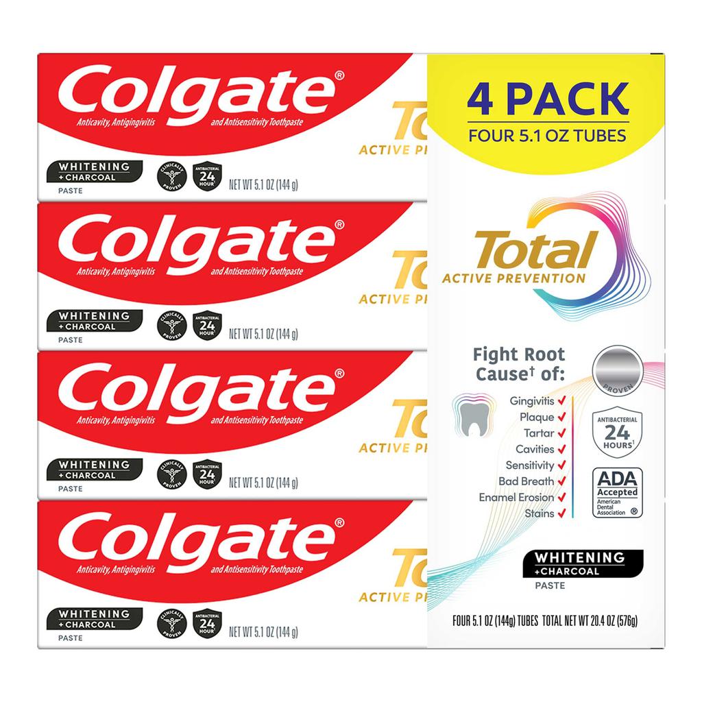 Colgate Total Active Prevention Whitening Charcoal Toothpaste 4 Units  / 144 g