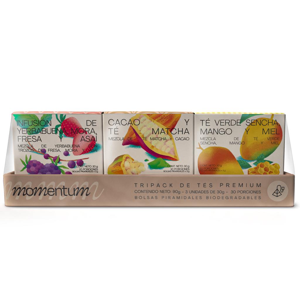 Momentum Infusiones Surtidas Té Natural Sabores Frutales y Matcha 3 Unidades / 10 Sobres / 3 g